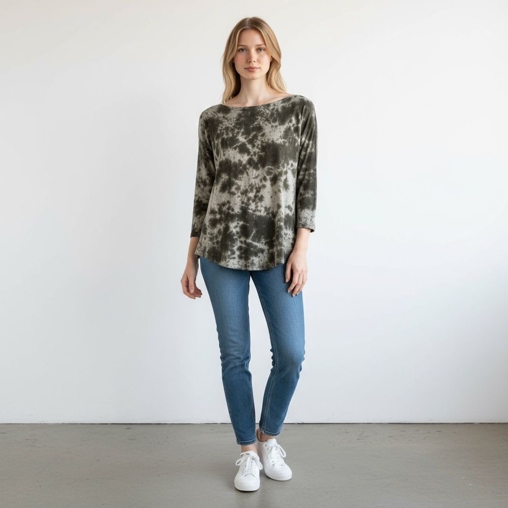 Stussy Black and Gray Tie-Dye Long Sleeve Top